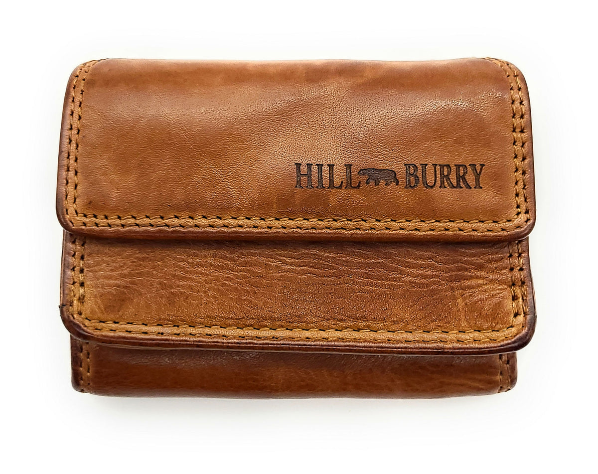 Hill Burry kleine echt Leder Damen Geldbörse Portemonnaie mit RFID Schutz Waschleder cognac