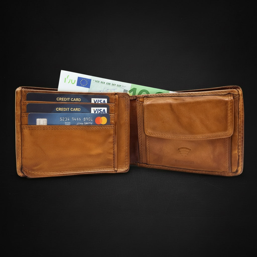 Hill Burry Flache Leder Geldbörse Herren mit RFID Schutz - Cognac Waschleder