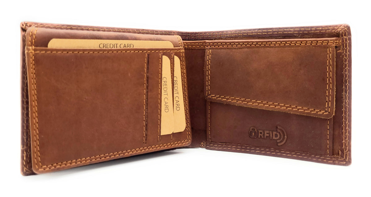 Jockey Club Büffel-Vollleder Geldbörse mit RFID-Schutz – Antik Braun, 6 Kartenfächer