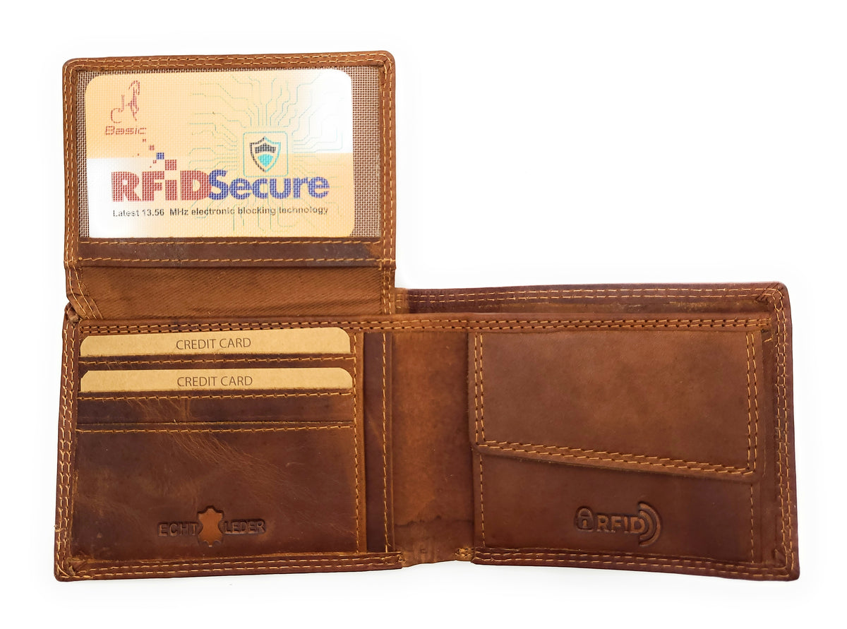 Jockey Club Büffel-Vollleder Geldbörse mit RFID-Schutz – Antik Braun, 6 Kartenfächer