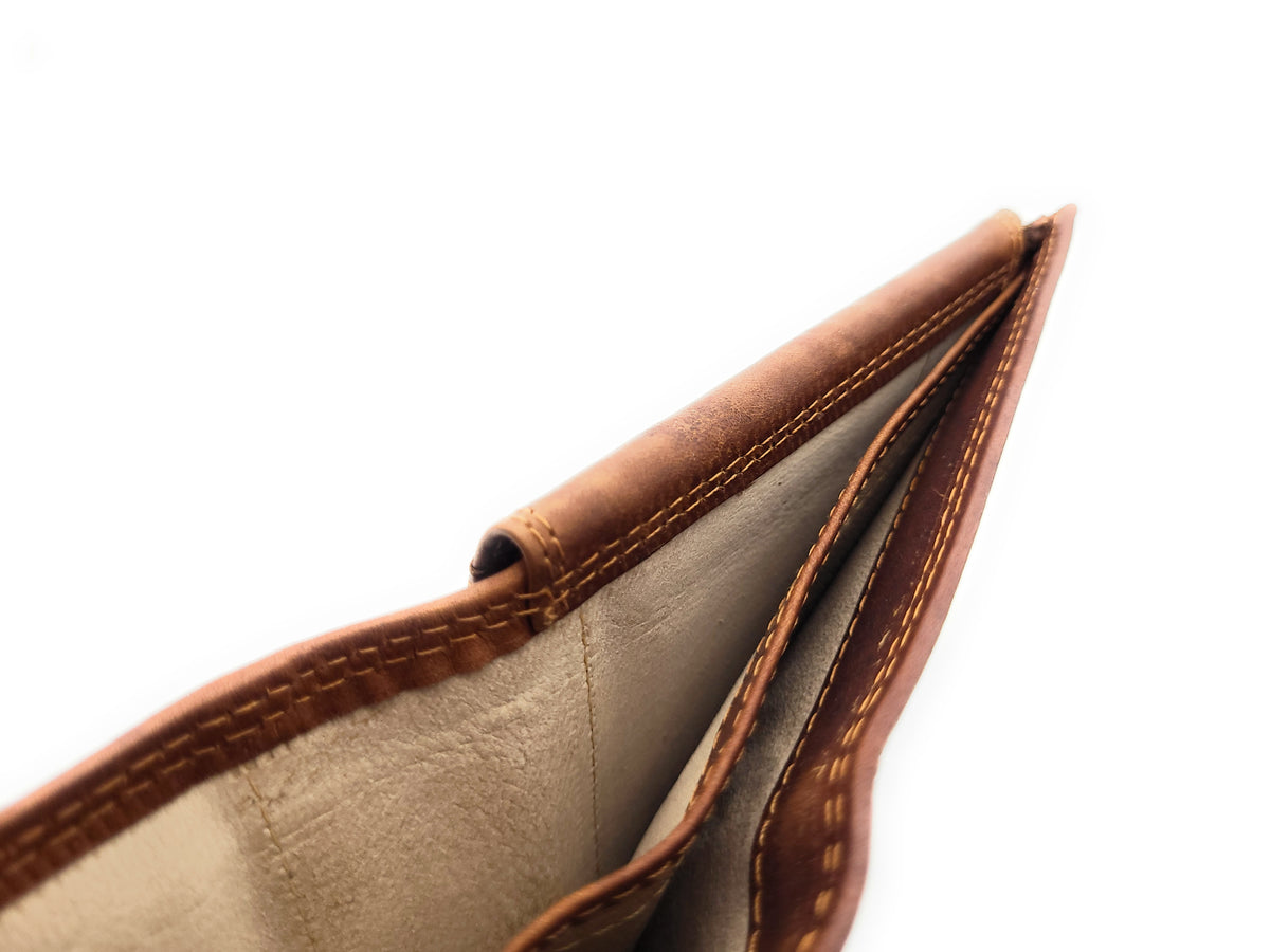 Jockey Club Büffel-Vollleder Geldbörse mit RFID-Schutz – Antik Braun, 6 Kartenfächer