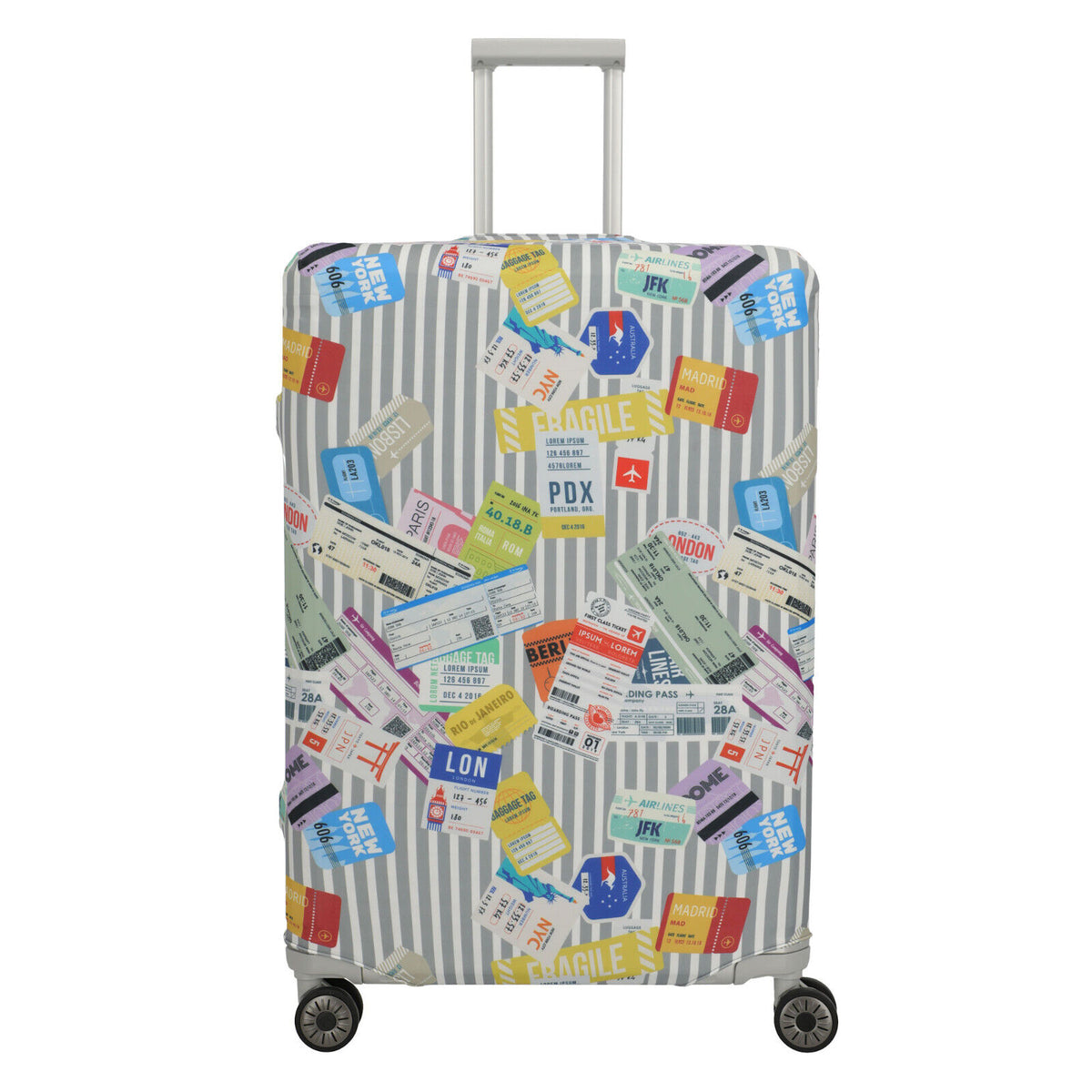 Travelite Kofferschutzhülle Kofferhülle L für große Koffer bis max 77x52x29cm Tickets