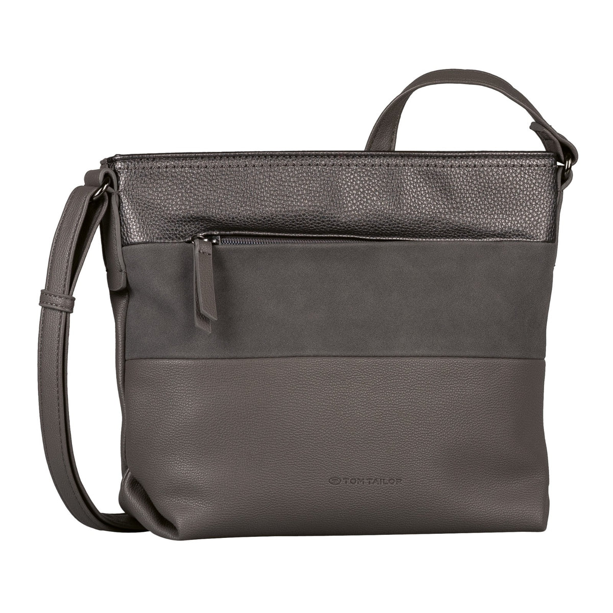 Tom Tailor Umhängetasche Nicolina – Kunstleder Handtasche mit Reißverschluss & Fächern – 27,5x10x23 cm mixed grey