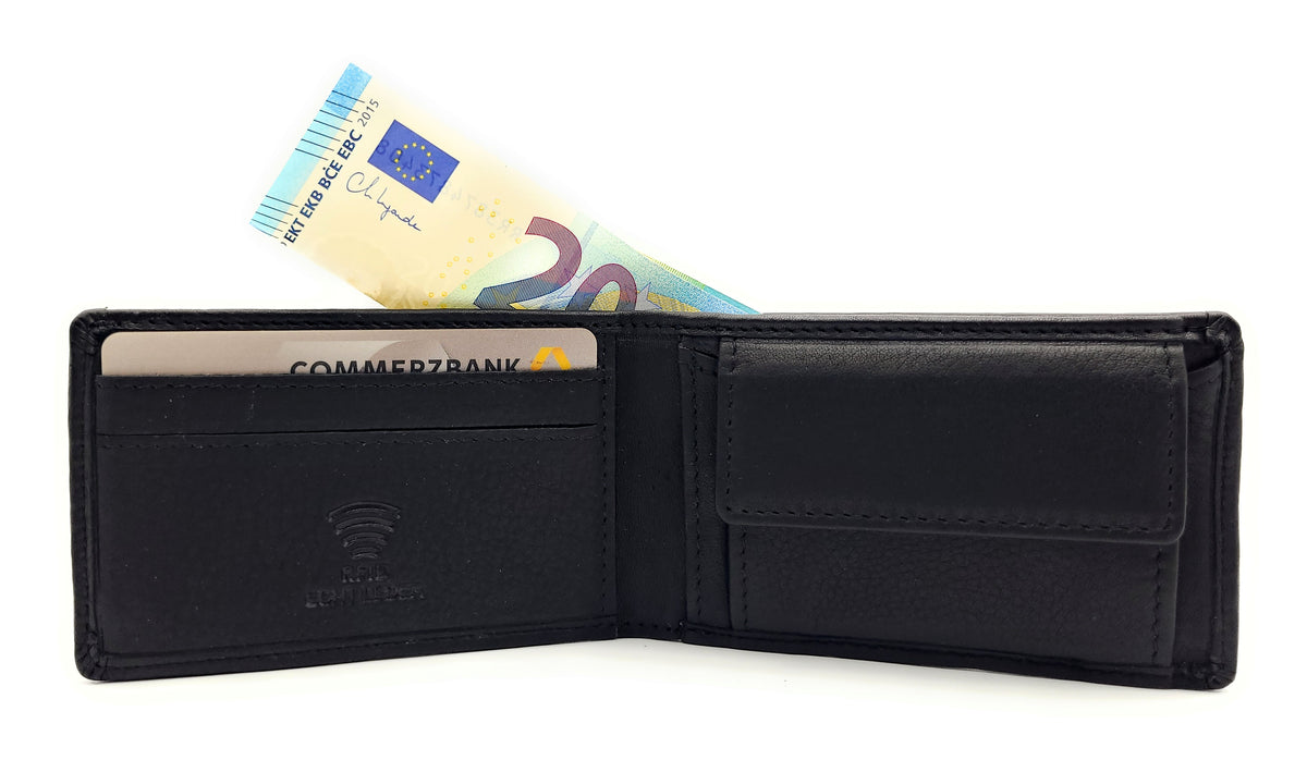 Hill Burry Mini Geldbörse aus Rindleder – RFID Schutz, 6 Kartenfächer & Münzfach schwarz