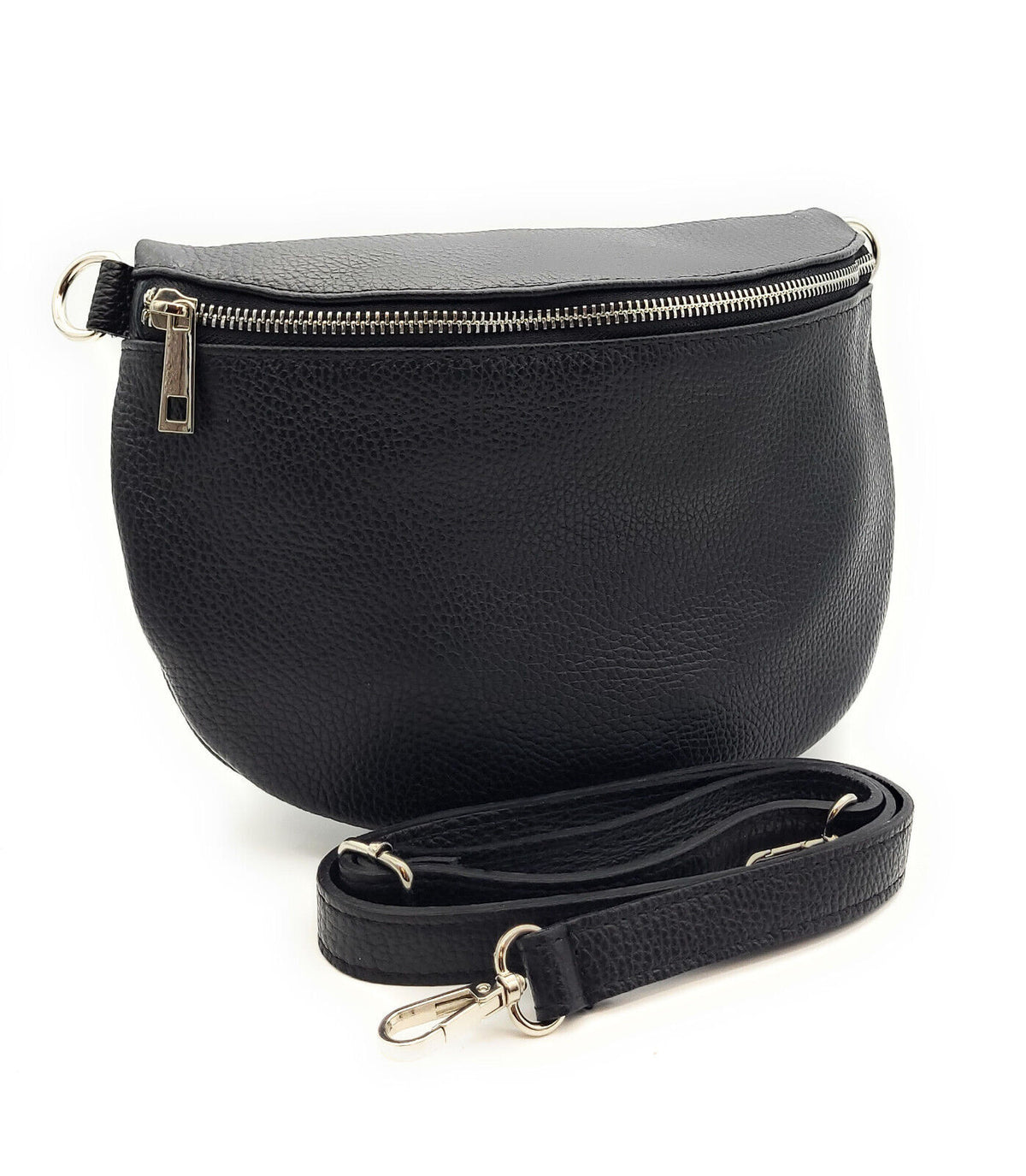 echt Leder Damen Crossbag Umhängetasche Schultertasche made in Italy schwarz