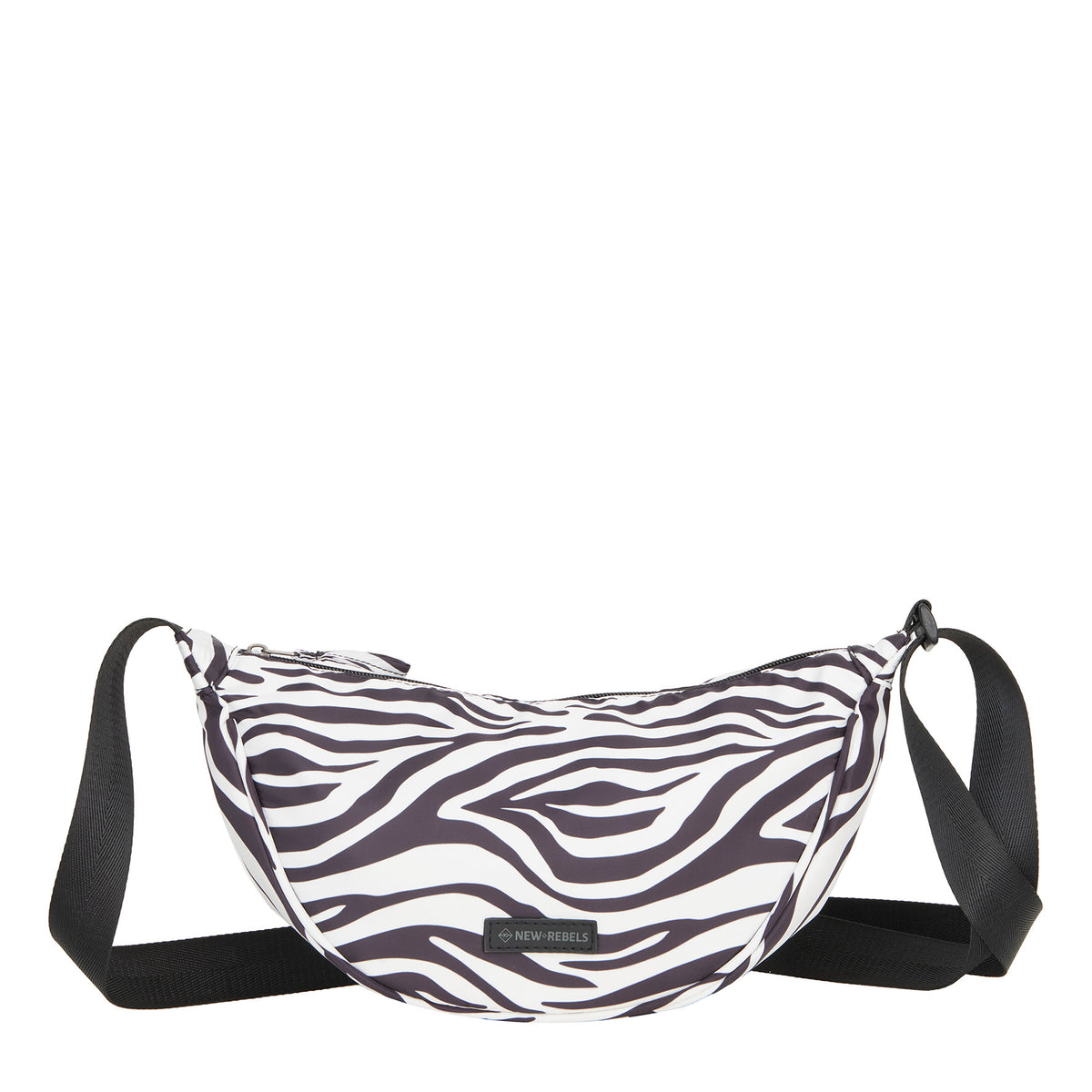 New Rebels Moonbag „Stay Wild" – Crossbody-Tasche mit Zebra-Print, Nylon, 32 × 16 cm