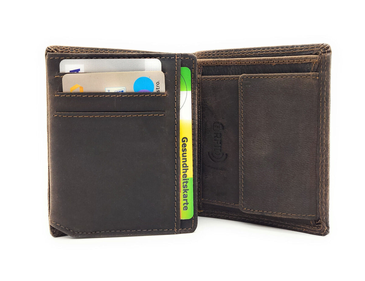 Jockey Club Basic echt Leder Mini Geldbörse Portemonnaie Geldbeutel mit RFID Schutz braun