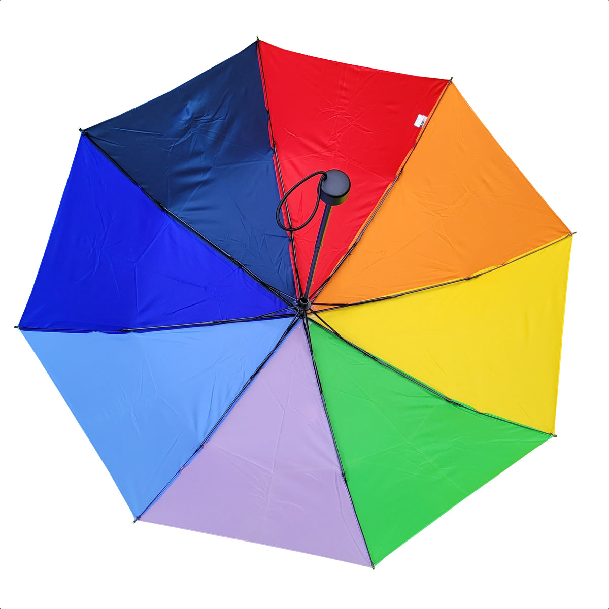 Regenbogen-Taschenschirm mit 8 Segmenten und schwarzem Stahlgestell