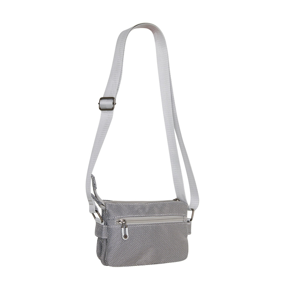 Mustang Umhängetasche Dabas – kleine Schultertasche aus Nylon mit Reißverschlussfächern & verstellbarem Gurt silber