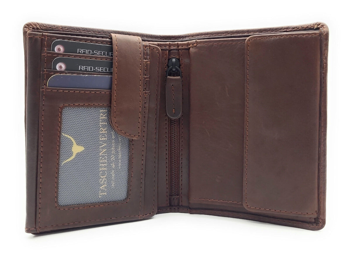 Jockey Club Leder Geldbörse mit RFID-Schutz – Gewachstes Rindleder Braun