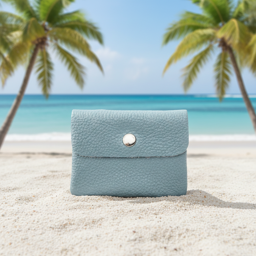 Mini Geldbörse aus echtem Rindleder – kompaktes Leder Portemonnaie Made in Italy tauben-blau