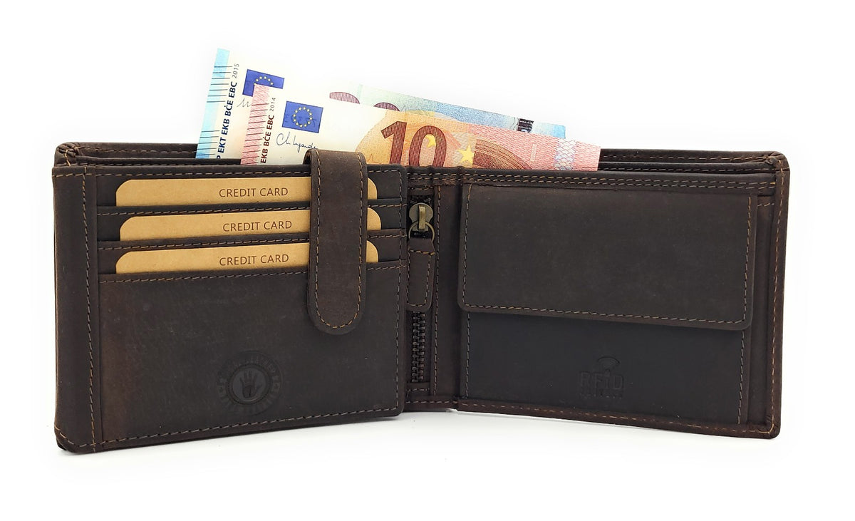 Jockey Club exklusive Geldbörse aus Büffelvollleder – RFID-Schutz, viele Fächer, robust & elegant dunkelbraun
