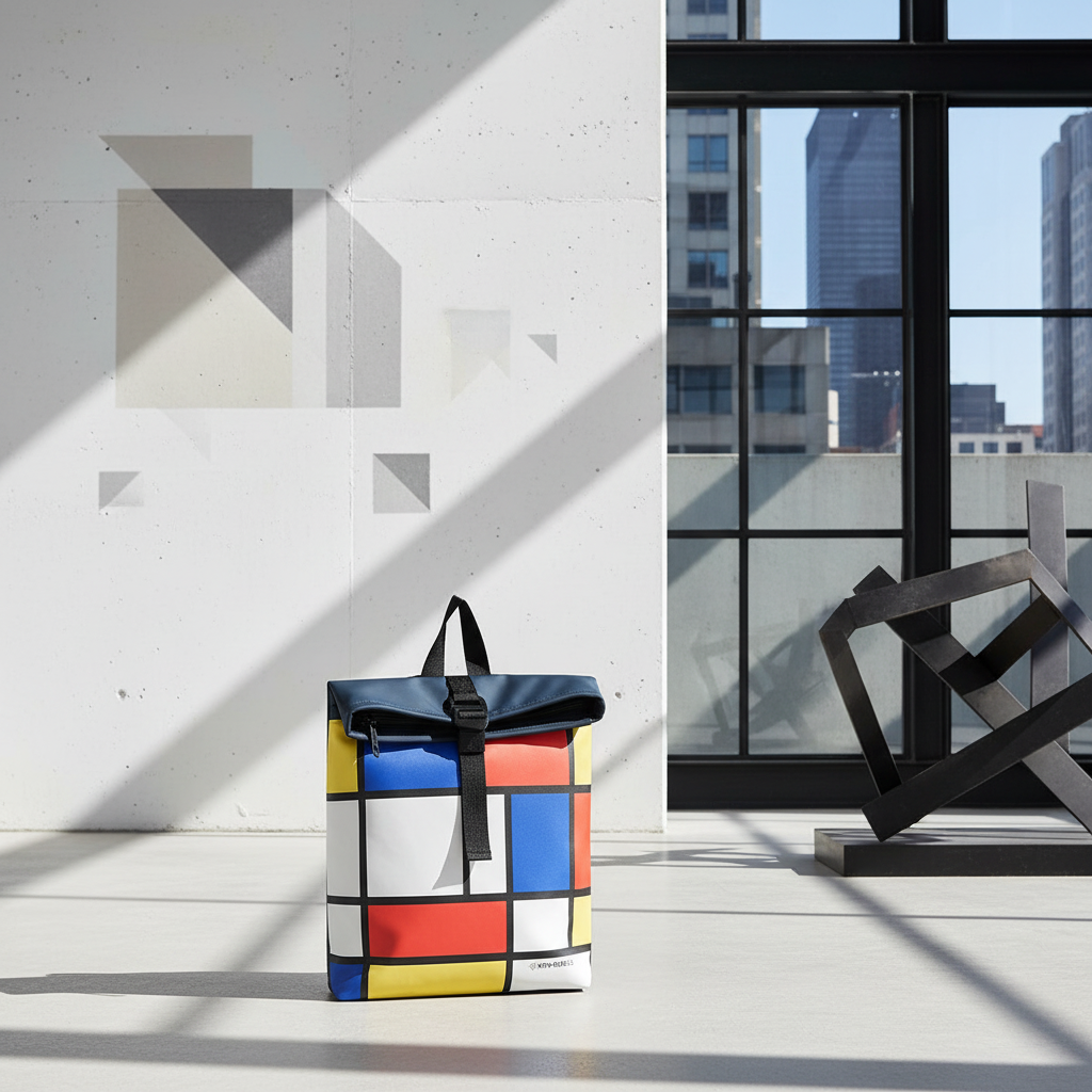 New Rebels Rolltop Cityrucksack Los Angeles – Stylischer Rolltop Rucksack mit Mondrian-Design, Wasserabweisend & Praktisch