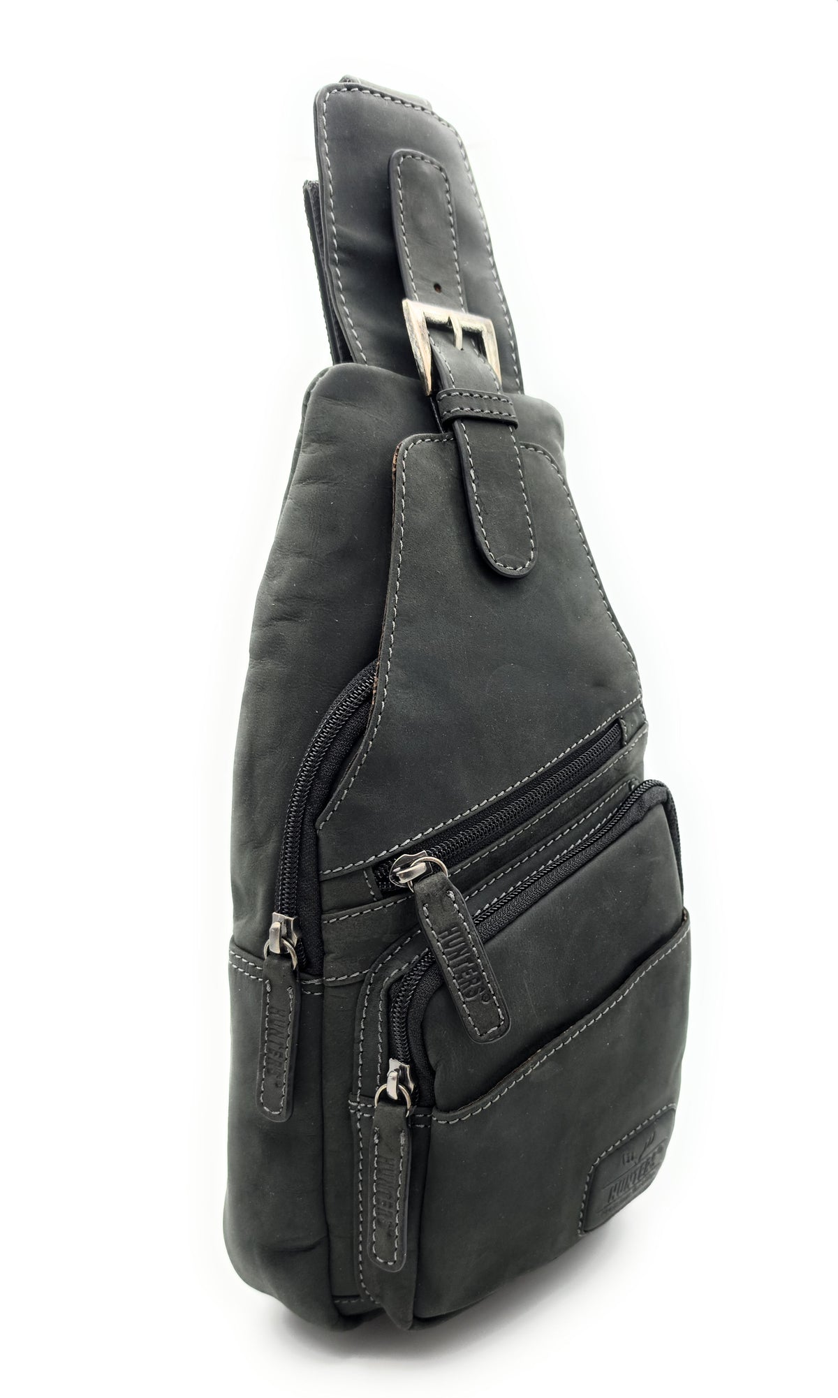 Hunters Crossbag Slingbag aus echtem Hunterleder – Vintage-Umhängetasche mit Platz für 0,33L Wasserflasche & Tablet