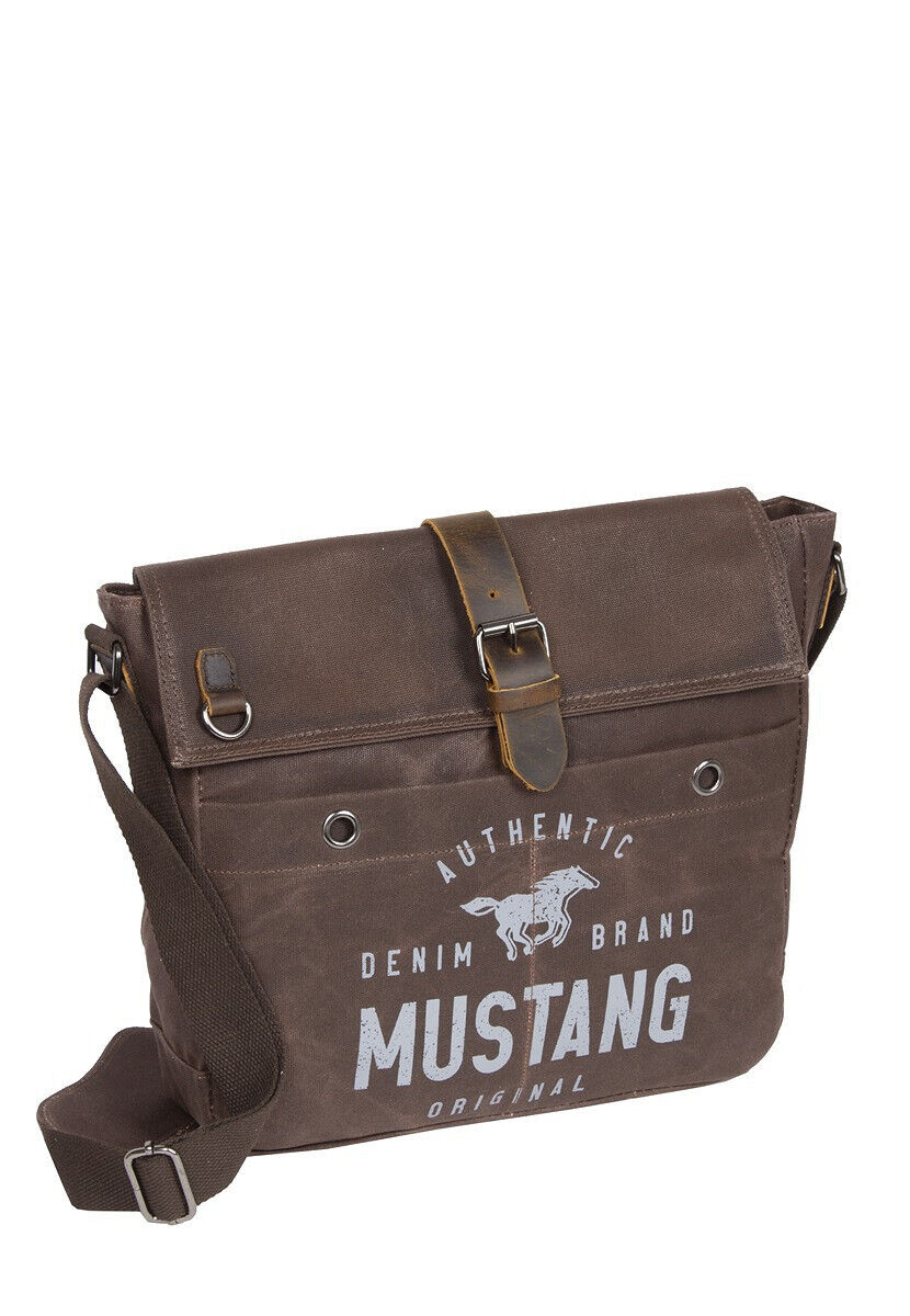 Mustang Houston Messenger Bag Handtasche aus heavy waxed Canvas und echtem Leder Laptopfach