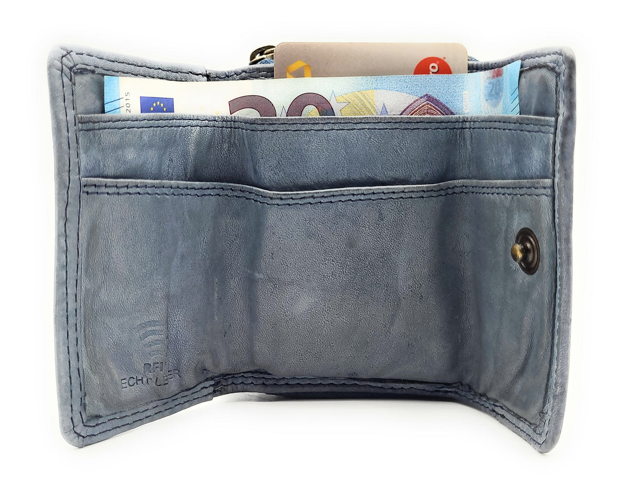 Hill Burry echt Leder Damen Mini Geldbörse Portemonnaie RFID Schutz Waschleder blau