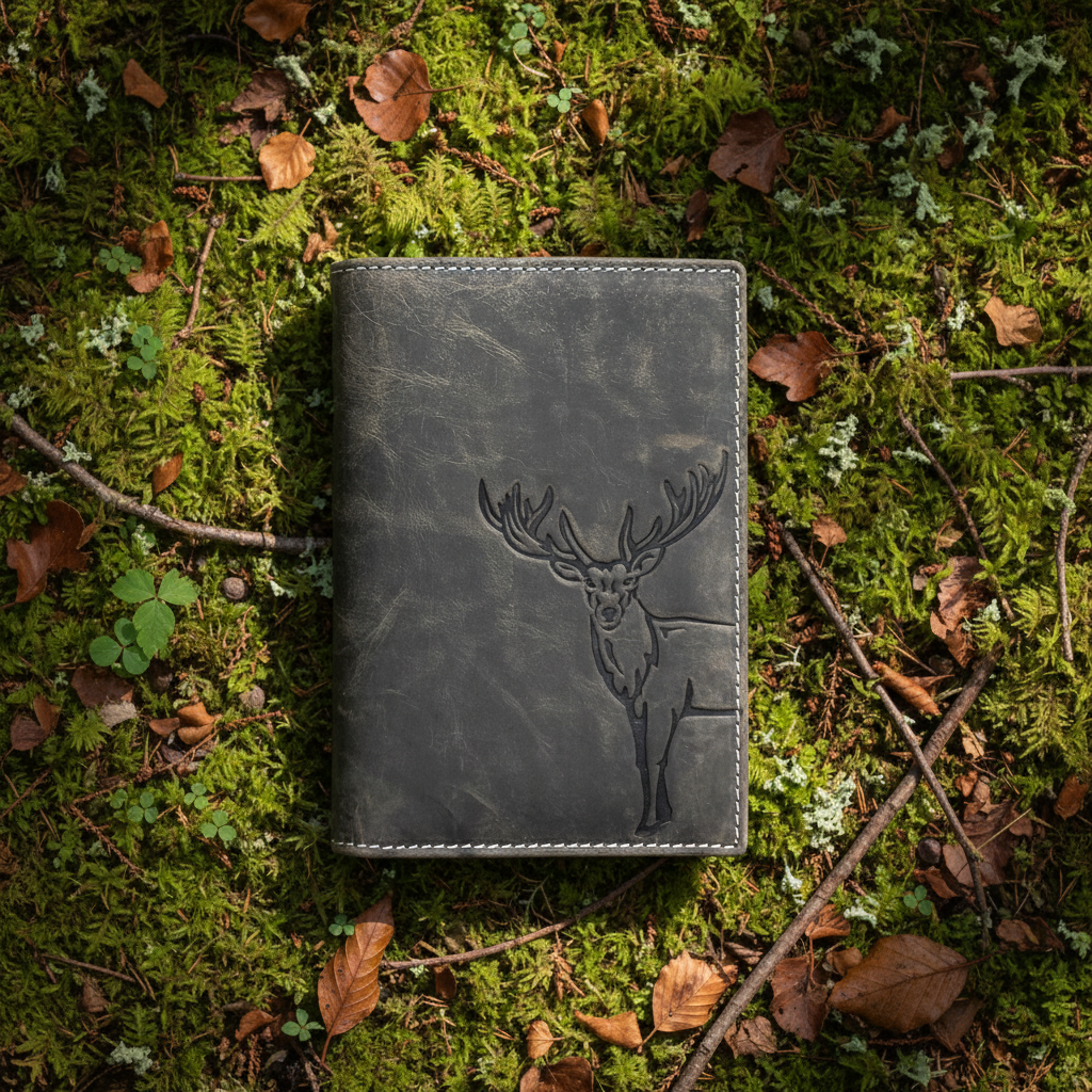 Jockey Club echt Leder Passhülle Etui Hülle Dokumenten Mappe Hunterleder Hirsch quattro grau