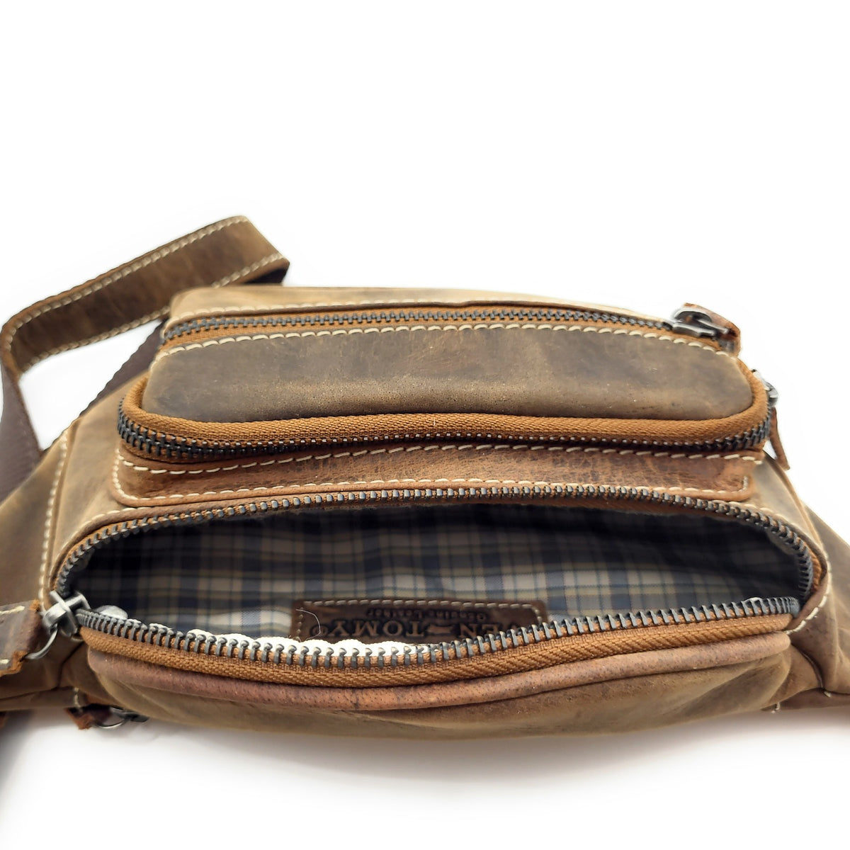 Ven Tomy Bauchtasche aus Hunterleder – robuste Leder-Gürteltasche mit 4 Fächern & verstellbarem Hüftgurt, Metallreißverschlüsse