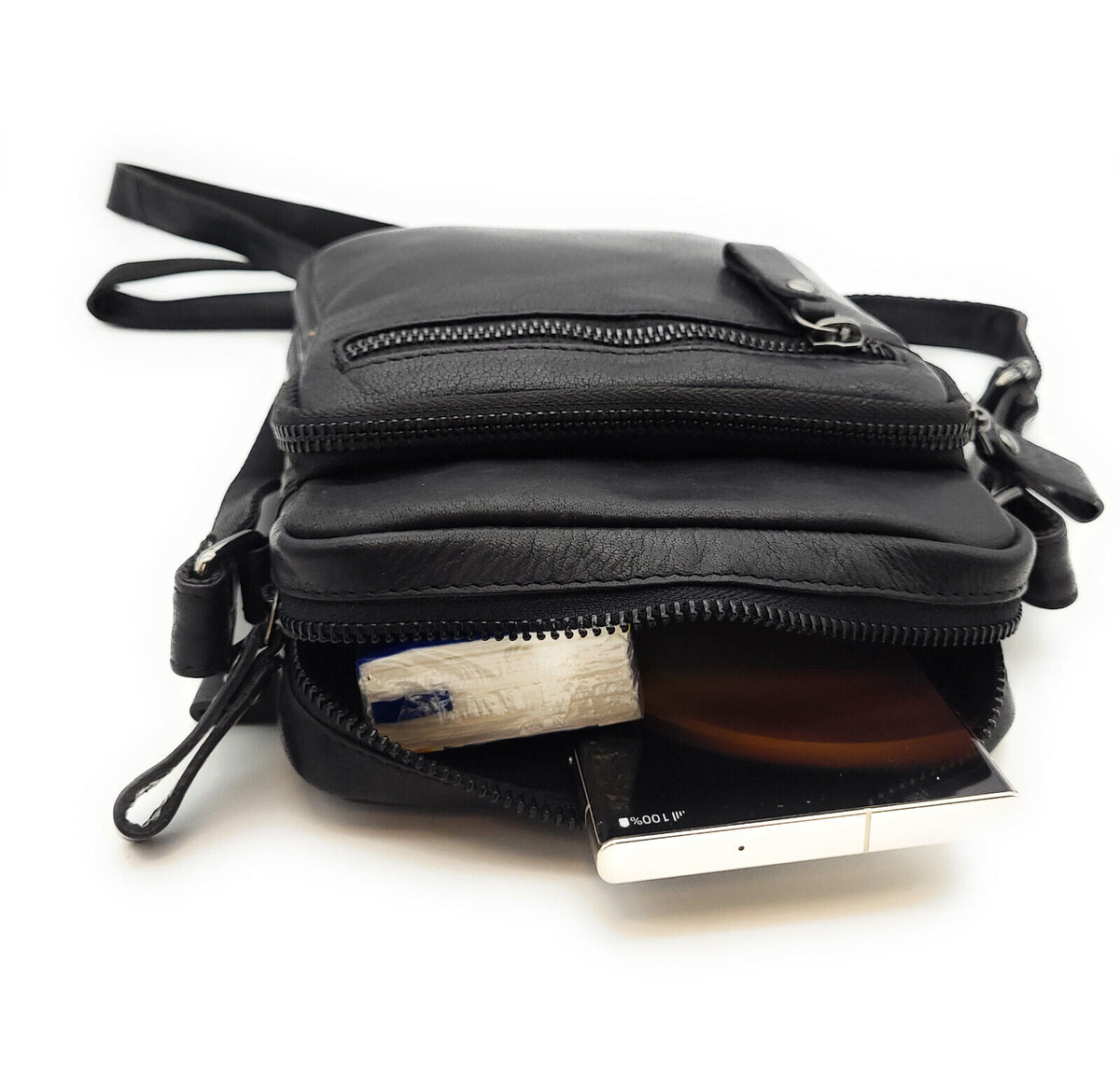 Leatherfox echt Leder Herren Schultertasche Umhängetasche Crossbag Handtasche schwarz