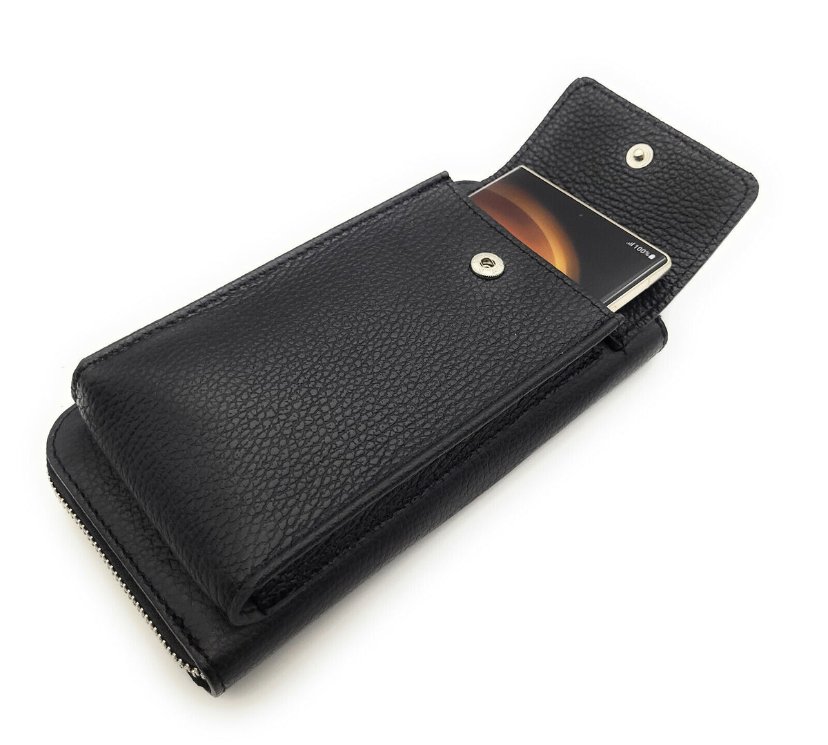 echt Leder Handytasche Smartphonetasche Geldbörse Umhängetasche made in Italy schwarz