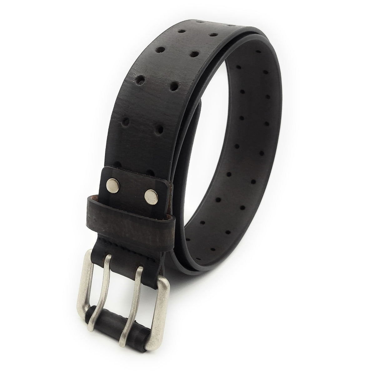 Büffelvollleder Gürtel Unisex 42mm - Doppelte Dornschließe Schwarz-Dunkelgrau Bicolor Vintage kürzbar