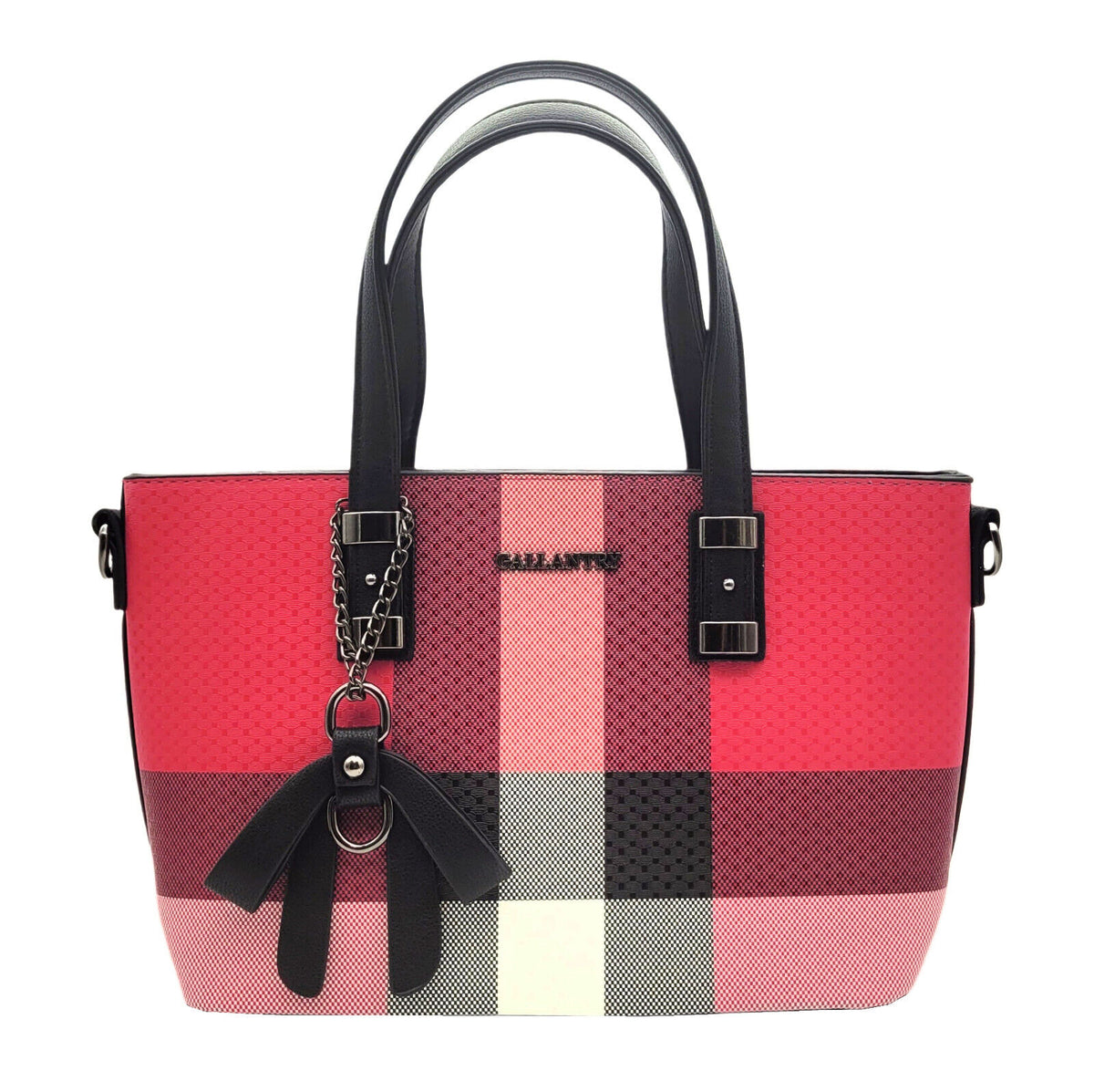 Elegante Damen Handtasche in Fuchsia | Kariert mit Schulterriemen