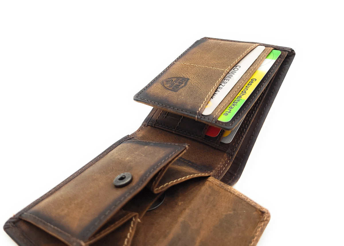Jockey Club Mini Leder Geldbörse Vintagebraun – Handgefertigt mit RFID-Schutz im rustikalen Design