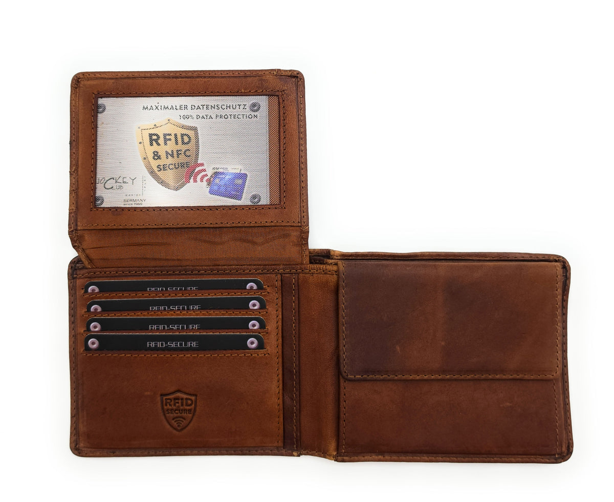 Jockey Club Echt-Leder Geldbörse Herren – Flach, Weich & RFID-Schutz | Cognac