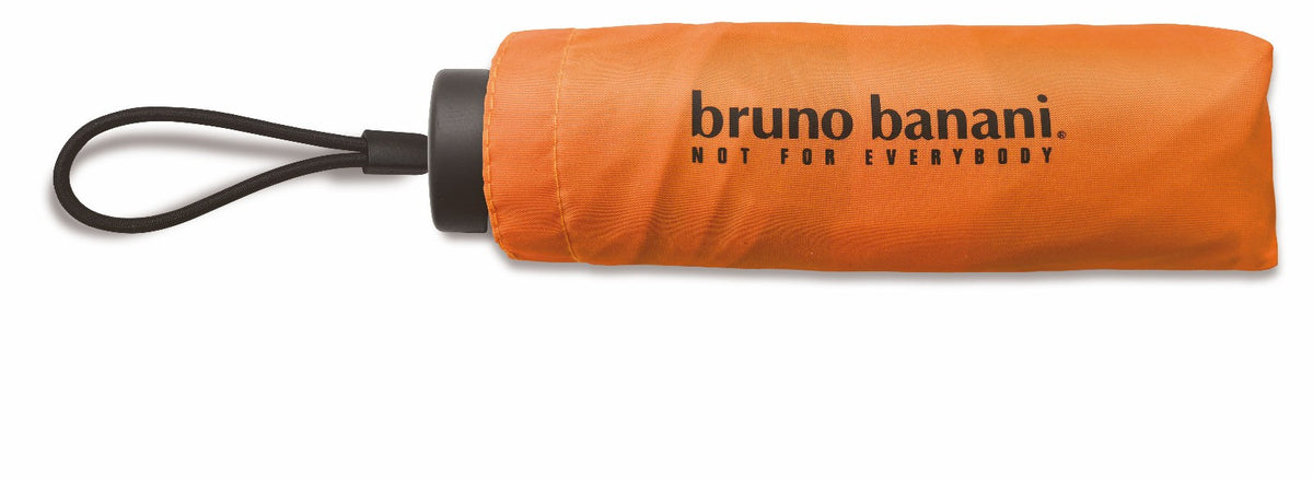 bruno banani Regenschirm Shorty – Handöffner, 7-teiliges Gestell, Polyester Pongee, mattierter Griff mit Logodruck, Schirmdach mit schwarzer Borte, Hülle mit Reißverschluss Orange