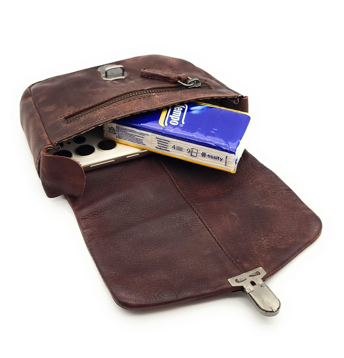 Ven Tomy echt Leder Gürteltasche Bikertasche Hüfttasche Bauchtasche Waschleder dunkelbraun
