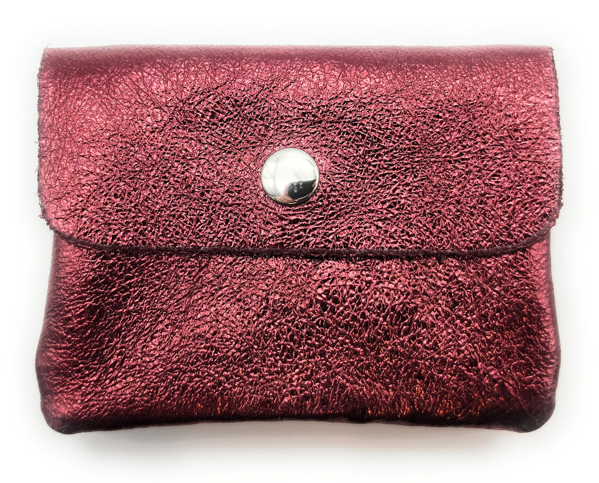 Mini Geldbörse aus echtem Rindleder – kompaktes Leder Portemonnaie Made in Italy bordeaux metallic