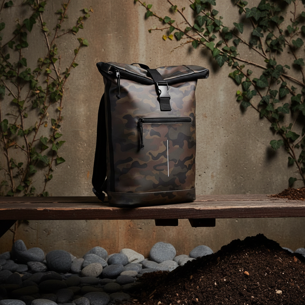 New Rebels New York Rolltop Rucksack Flecktarn – wasserabweisend, 15" Laptopfach, 15 L