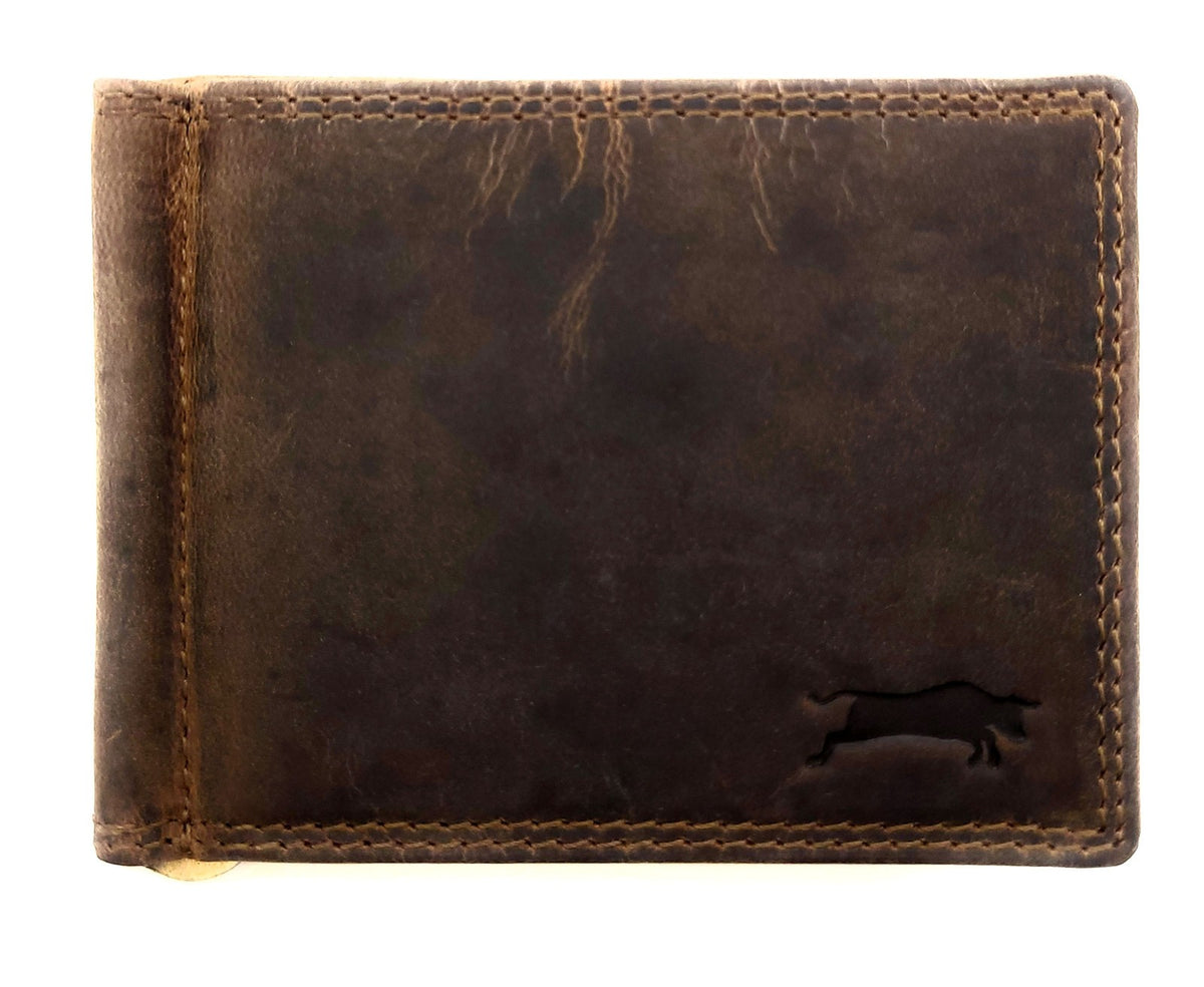 Ven Tomy Dollarclip aus Hunterleder – elegante Geldbörse & Geldklammer mit 6 Kartenfächern und Reißverschlussfach für Münzen – Slim Wallet Herren