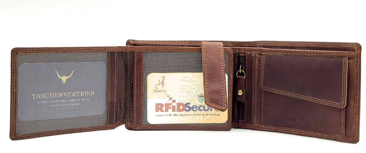 Jockey Club Basic echt Büffel Voll-Leder Geldbörse Portemonnaie Geldbeutel RFID NFC Schutz antik braun