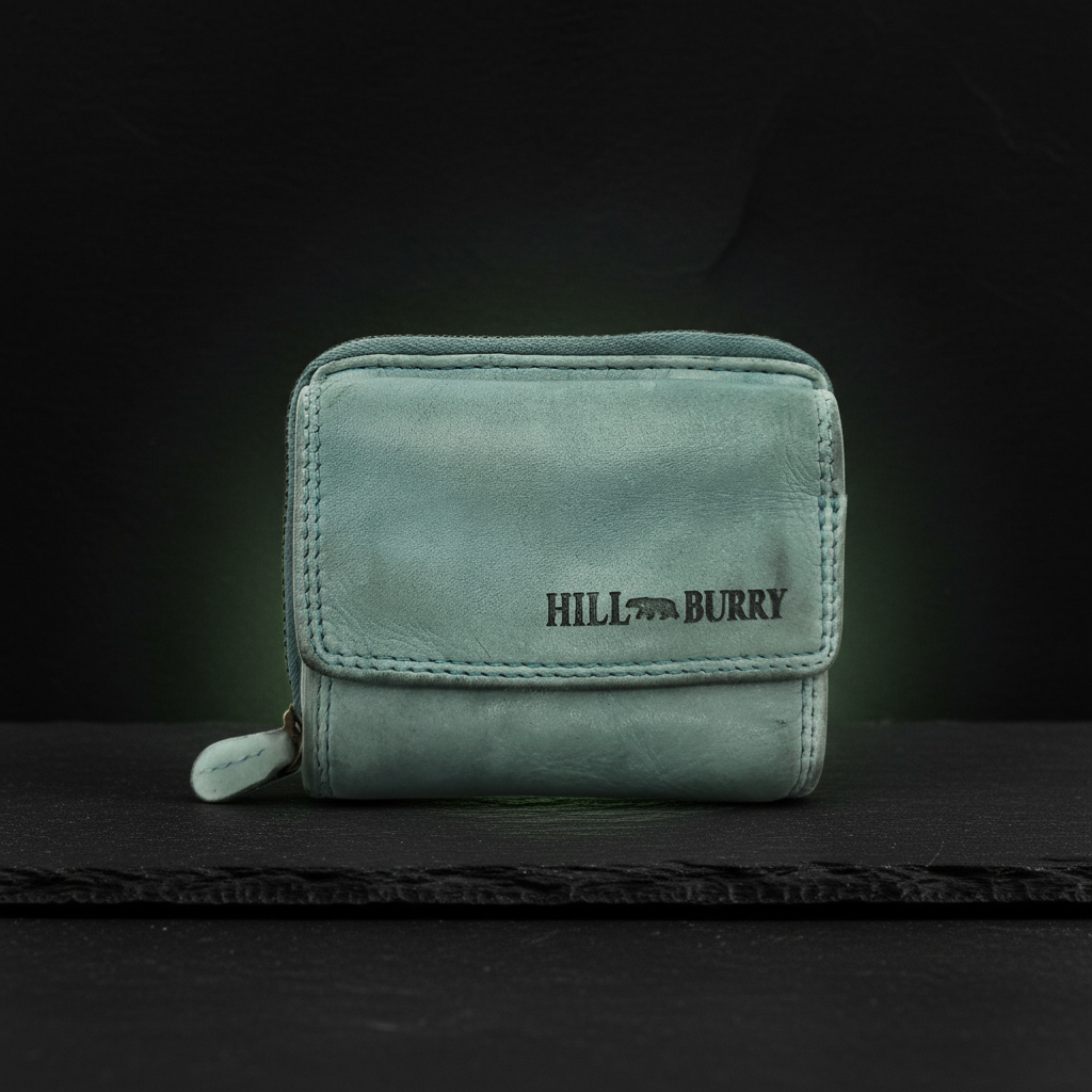 Hill Burry Mini Geldbörse Damen aus gewaschenem Rindleder mit RFID – Hellblau