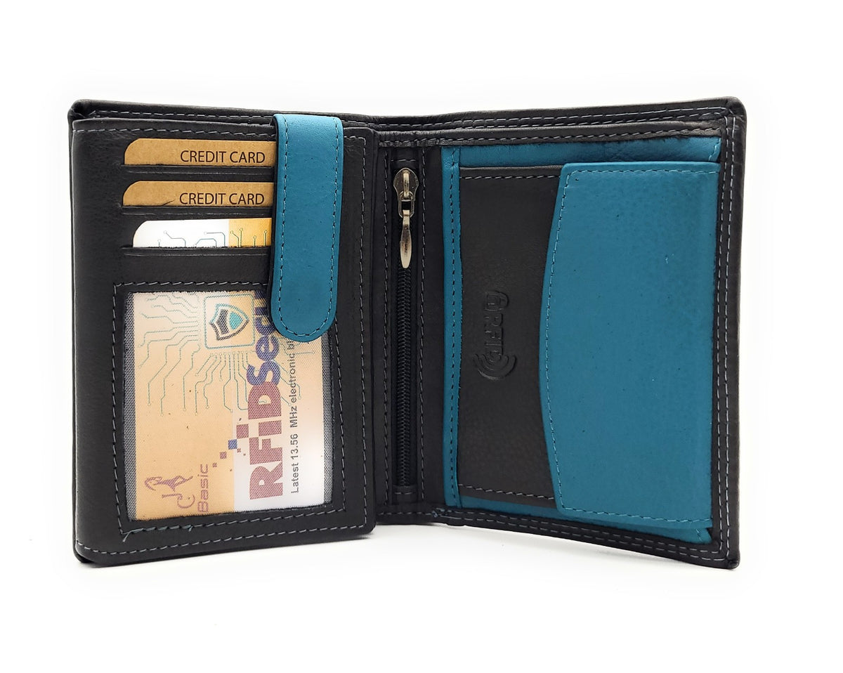 Jockey Club Basic echt Leder Geldbörse Portemonnaie Geldbeutel RFID NFC Schutz schwarz petrol