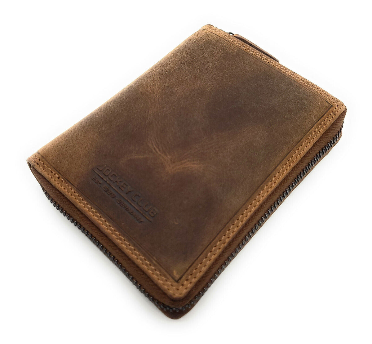 Jockey Club Leder Geldbörse mit RFID-Schutz – Büffelleder Vintage Braun