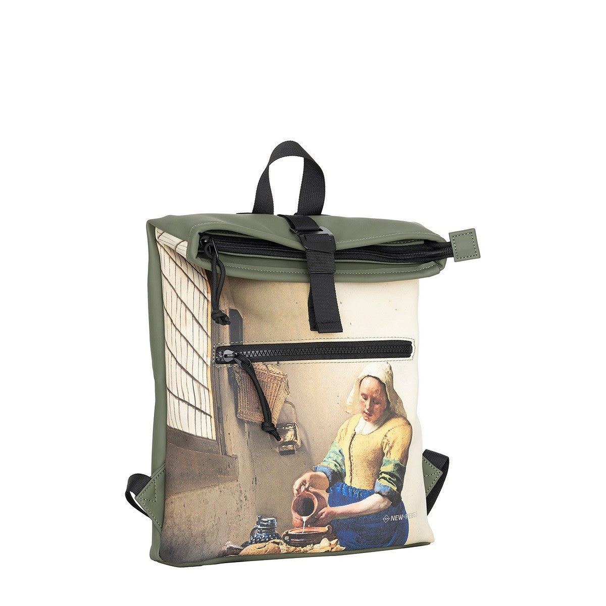 New Rebels Mart Art Roll Up City Rucksack Los Angeles Milkmaid II – Kunstvolles Design nach Vermeers „Das Milchmädchen“, wasserabweisend & praktisch