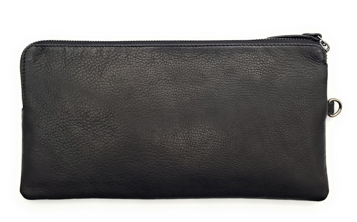 Geldtasche aus Echtleder | Banktasche 30x15 cm mit Metallreißverschluss