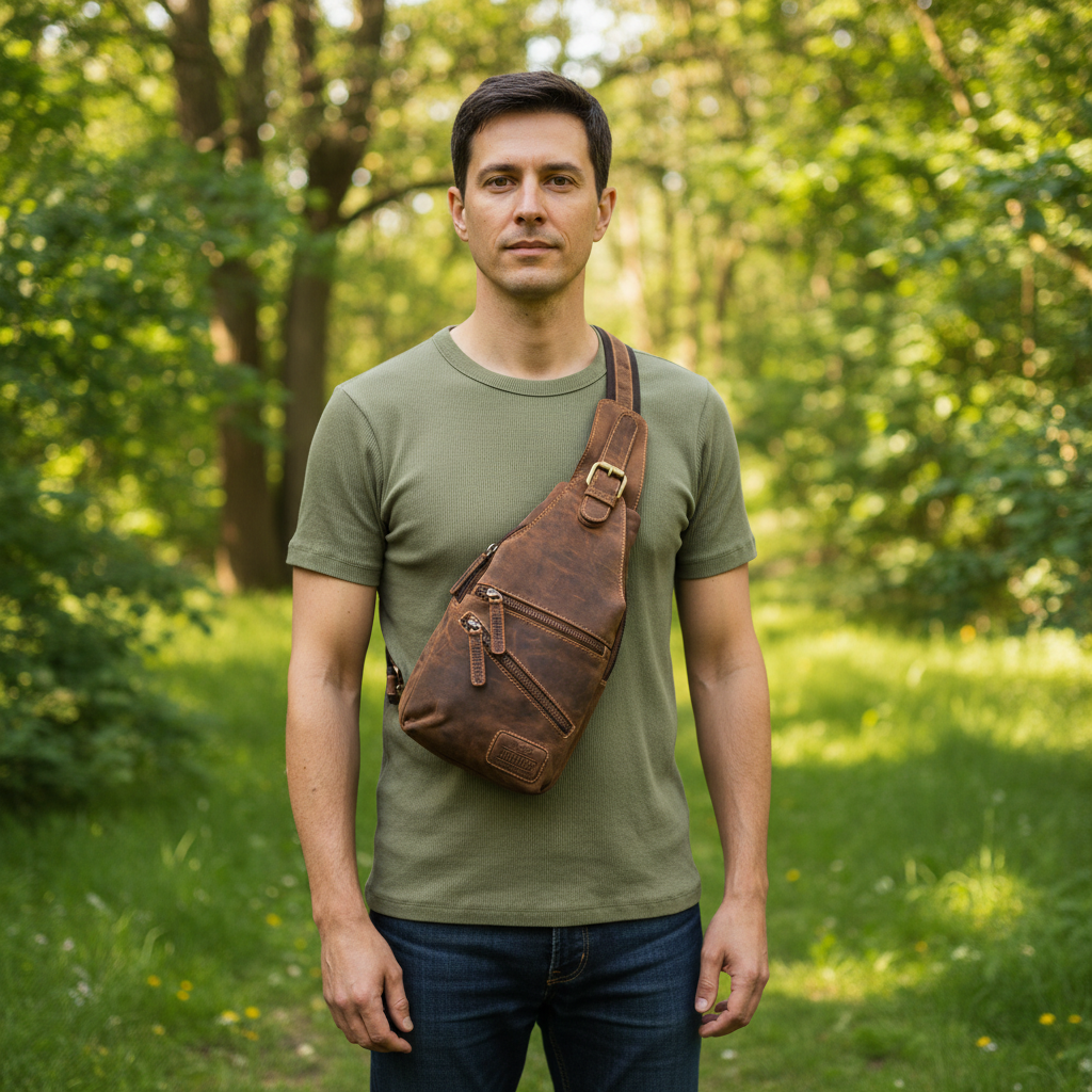 Hunters Leder Crossbag Hunterleder – Umhängetasche Slingbag mit Mehrfachfächern