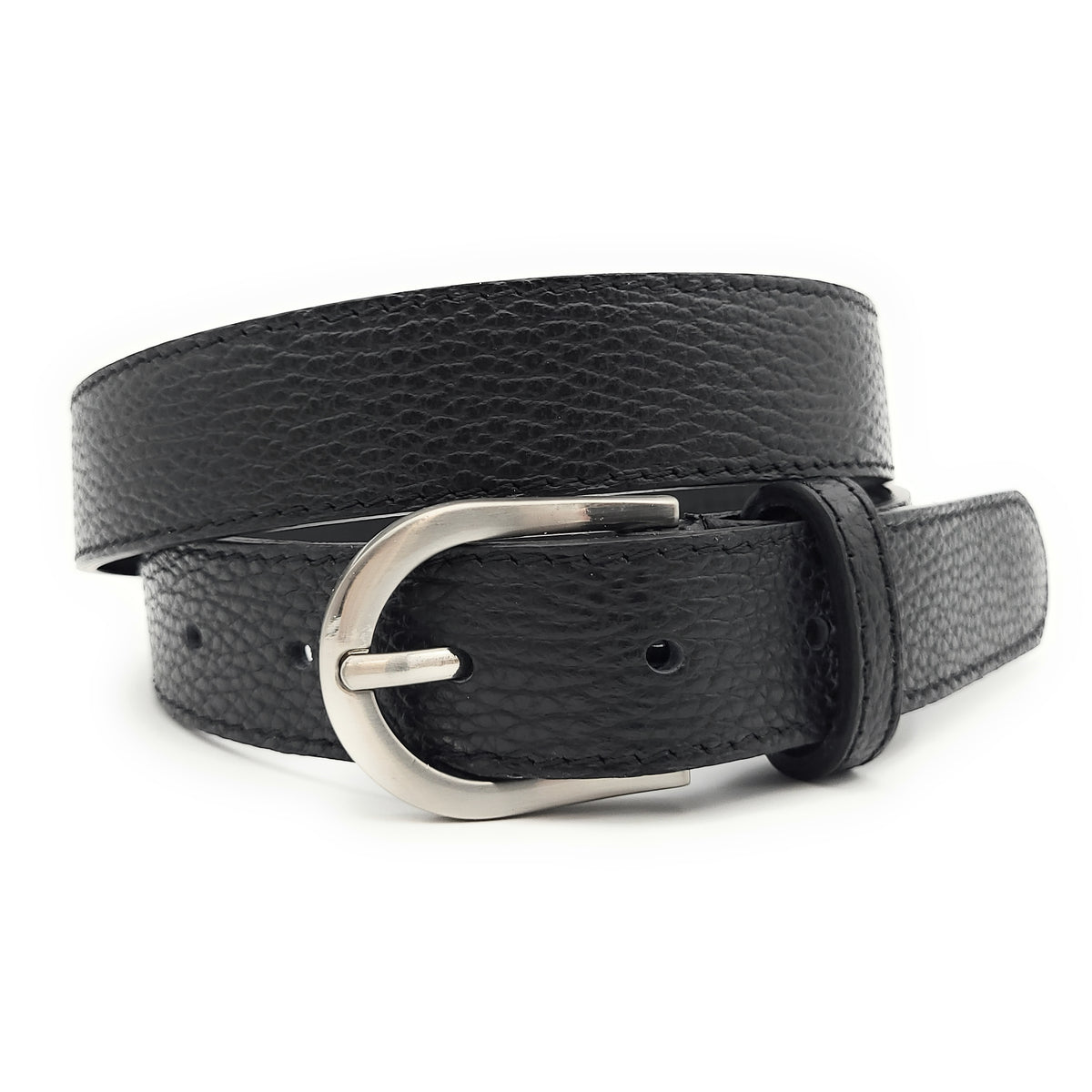 Echtledergürtel Made in Italy – ca. 30 mm breit, kürzbar, Metallschließe, genarbte Oberfläche, 5 Loch Gürtel für Herren & Damen schwarz