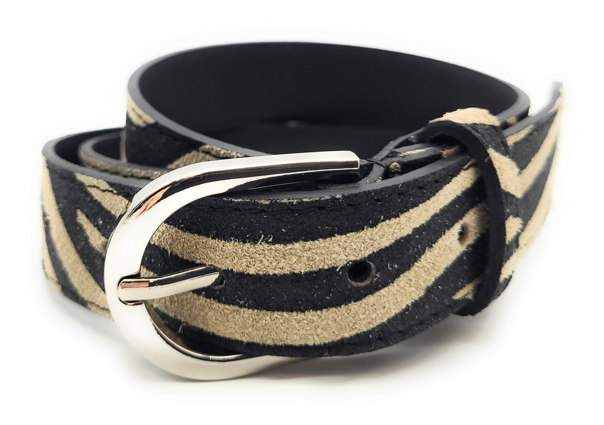 Wildleder Gürtel Made in Italy 5-Loch kürzbar ca. 30mm Metallschließe zebra