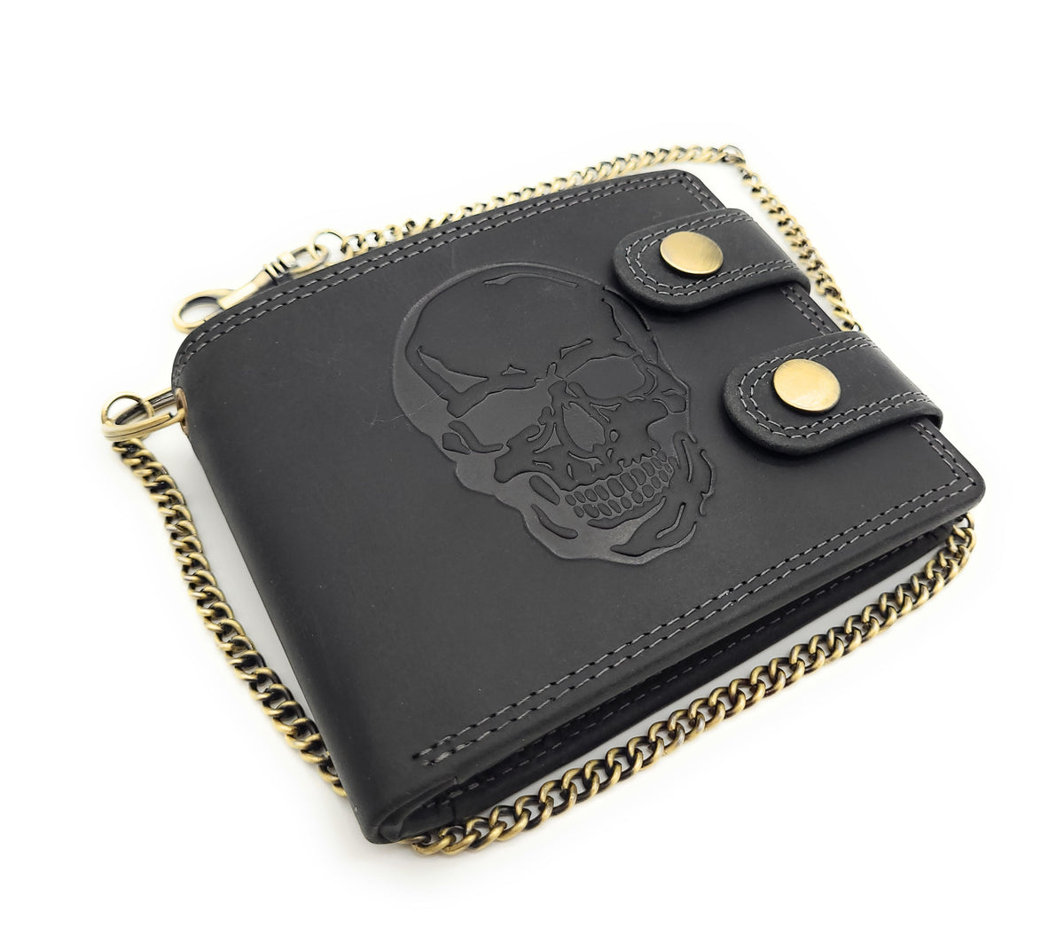 Biker Geldbörse mit Kette RFID Schutz Hunterleder Portemonnaie Skull Schädel Totenkopf