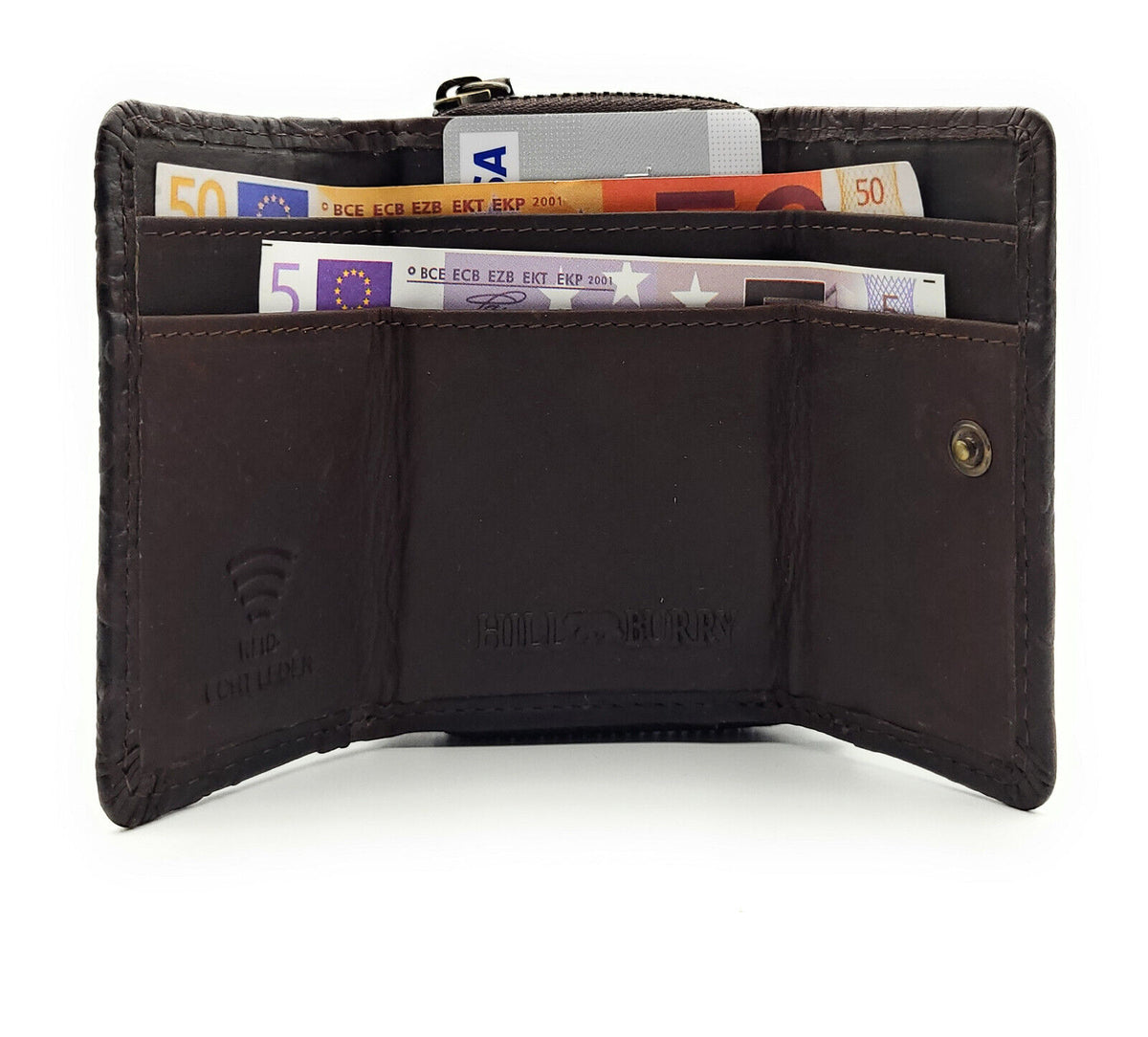 Hill Burry Mini echt Leder Damen Geldbörse Portemonnaie RFID NFC Schutz floral dunkelbraun