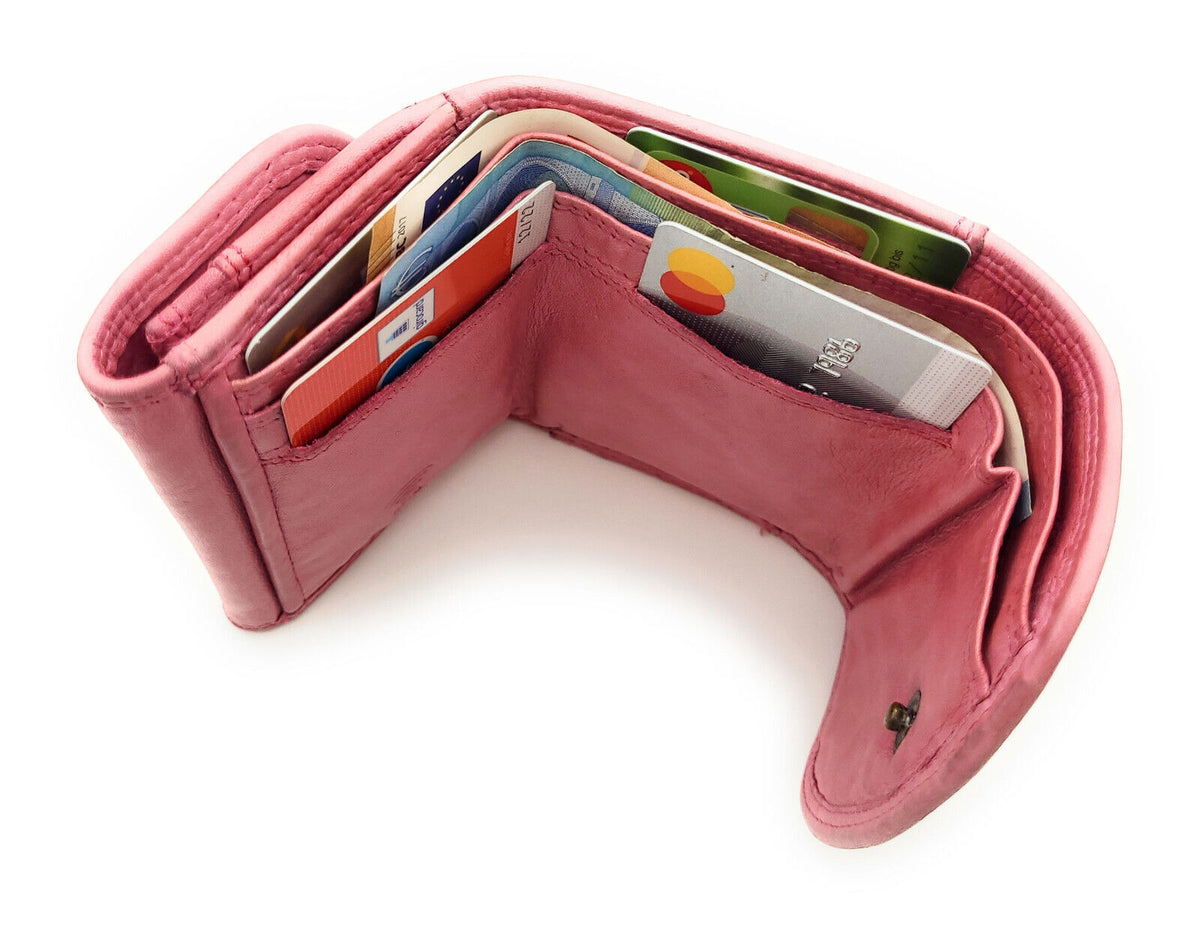 Hill Burry kleine echt Leder Damen Geldbörse Portemonnaie Waschleder RFID Schutz pink