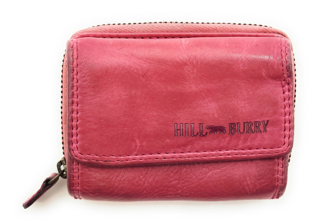 Hill Burry echt Leder Damen Mini Geldbörse Portemonnaie RFID Schutz Waschleder pink