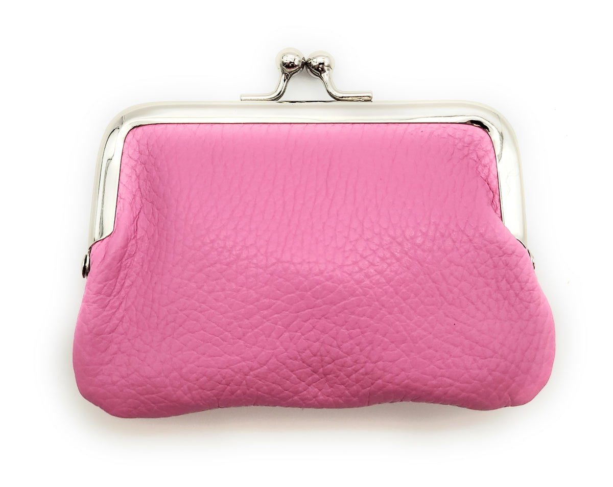 Mini Geldbörse Bügelbörse Rindleder pink – Made in Italy, kompakt & vielseitig