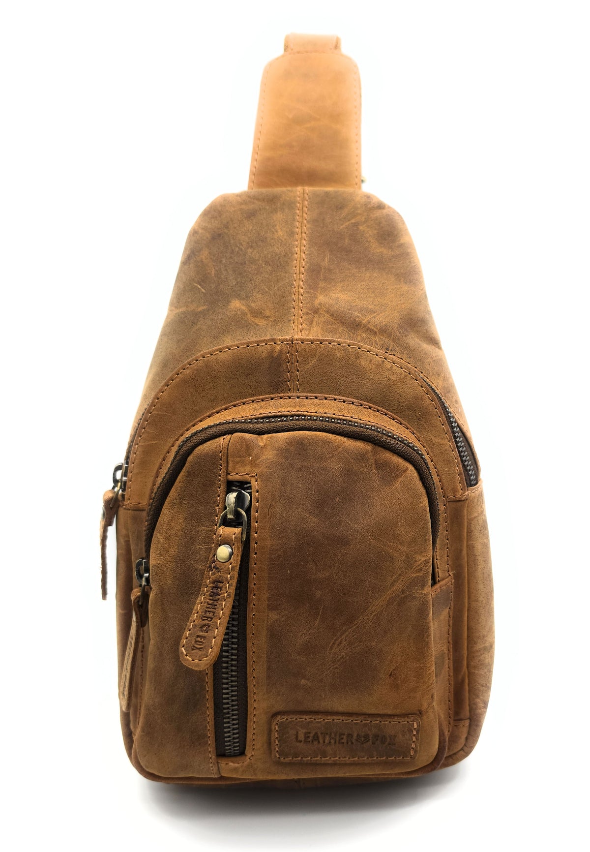 Leatherfox Slingbag Echtleder – Crossbody Bag Hunterleder | Rechts & Links tragbar | Tan-Braun