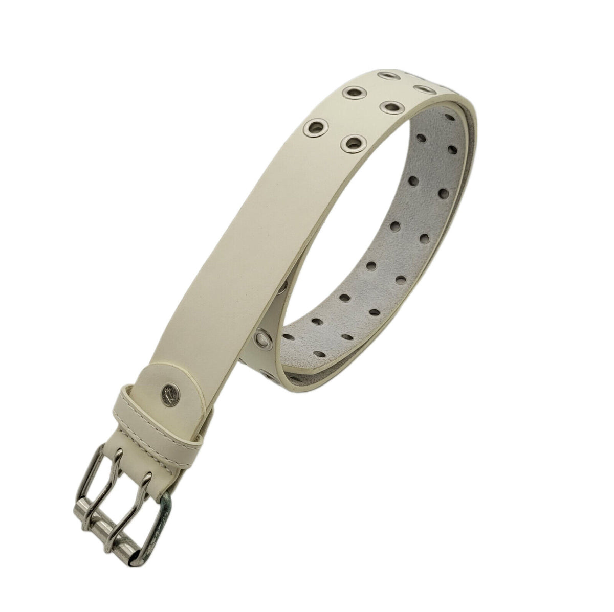 2-Loch Nietengürtel Ösen Gürtel Jeansgürtel Damen Herren echt Leder & PU 105cm weiß (90cm Bundweite)