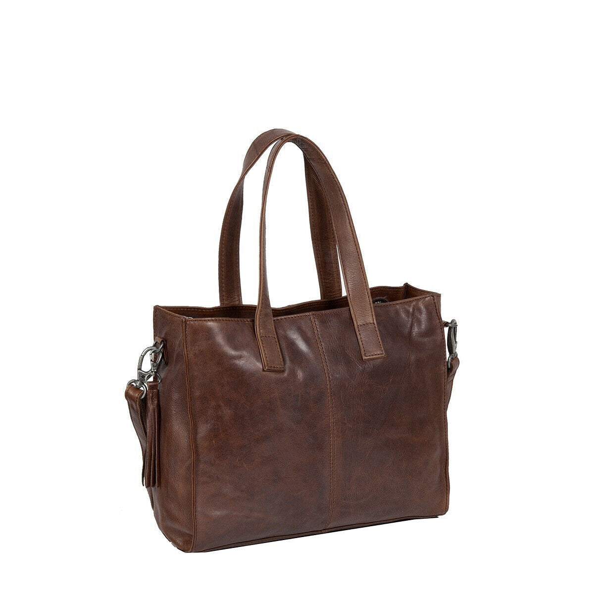 Justified Bags echt Leder Medium Damen Shopper Handtasche abnehmbarer Schultergurt Nynke dunkelbraun